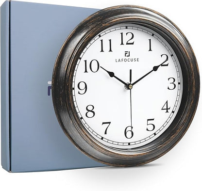 Lafocuse Brown Outdoor Wall Clocks Waterproof for Patio with Thermometer, 12 Inch Hygrometer Wall Clock for Kitchen Bathroom Garage