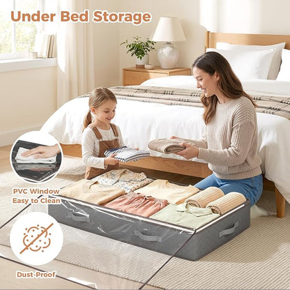 Budding Joy 90L Under Bed Storage Containers, Closet Organizers and Storage Bins, Foldable Underbed Storage Bags for Linen Sheets, Blanket, Clothing, Comforter, Sweaters, Pillows, Wrapping Paper, Grey