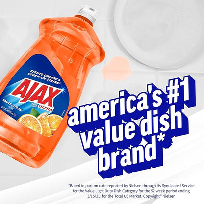 Ajax Ultra Liquid Dish Soap Orange Scent,Triple Action, Mess-Free, Easy-Flip Cap, 52 fl oz Bottle