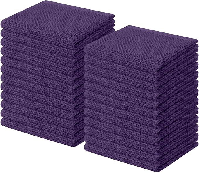 Homaxy 100% Cotton Waffle Weave Kitchen Dish Cloths, Ultra Soft Absorbent Quick Drying Dish Towels, 12 x 12 Inches, 24-Pack, Eggplant