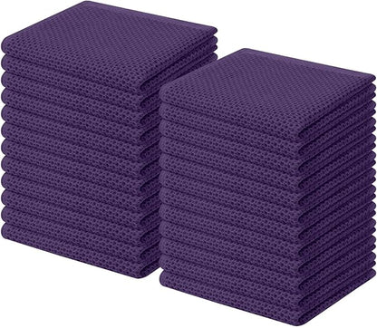 Homaxy 100% Cotton Waffle Weave Kitchen Dish Cloths, Ultra Soft Absorbent Quick Drying Dish Towels, 12 x 12 Inches, 24-Pack, Eggplant