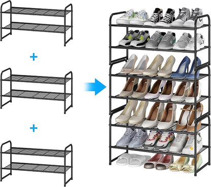 Simple Trending 2-Tier Stackable Shoe Rack, Metal Shoe Shelf Storage Organizer, Black