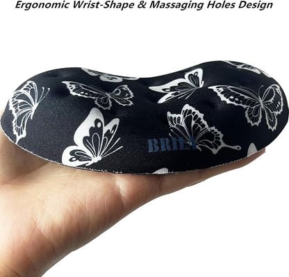 BRILA Ergonomic Memory Foam Mouse Wrist Rest Support Pad Cushion for Computer, Laptop, Office Work, PC Gaming - Massage Holes Design - Wrist Pain Relief (Butterflies Mouse Wrist Rest)