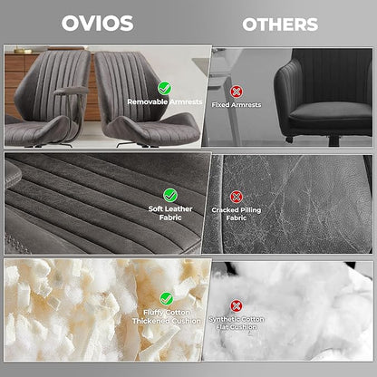 ovios Home Office Chair, Mid-Century Modern Faux Suede Leather Ergonomic Chairs, Mid Back Comfy Computer Swivel Rolling Task Executive Armchair, Grey