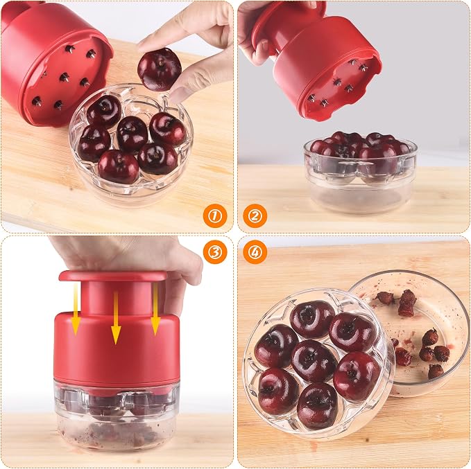 Cherry Pitter Multi 7-IN-1 Stainless Steel Cherry Pitter Tool Cherries Corer Making Cherry Jam (Red)