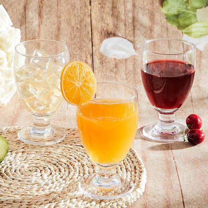 Patelai Set of 12 Clear Glasses 10.5 oz Water Goblet Glass Stemmed Water Glasses for Juice Wine Beer Tea Milk Cold Beverages Drinks Dishwasher Safe