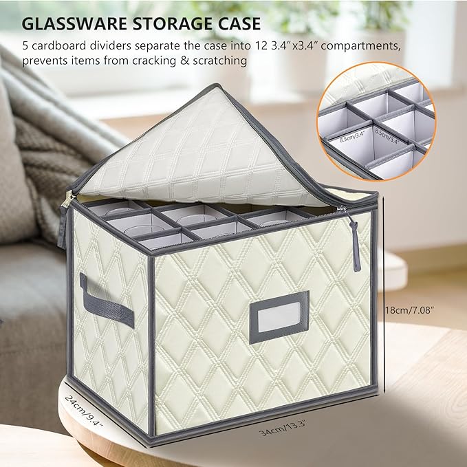 Champagne Flute Storage Box,Quilted Stemware Storage Box Shell, Stackable Champagne Glass Container,Wine Glass, Crystal Glassware, Drinkware Case for Moving Transport