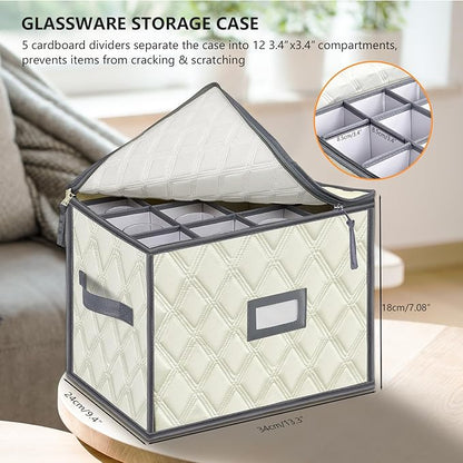 Champagne Flute Storage Box,Quilted Stemware Storage Box Shell, Stackable Champagne Glass Container,Wine Glass, Crystal Glassware, Drinkware Case for Moving Transport