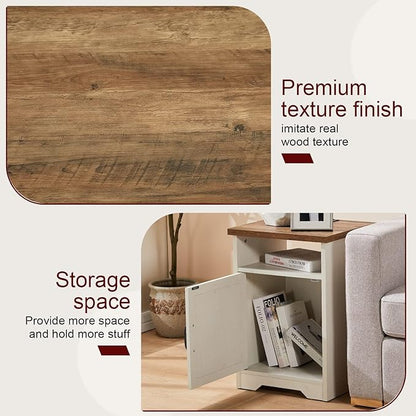 AMERLIFE 4-Piece Farmhouse Table Set Includes Sliding Barn Door TV Stand, Coffee Table& Two End Tables, Side Table with Charging Station and USB Ports for Living Room, Distressed White, 66"