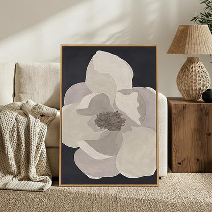 Framed Neutral Floral Modern Wall Art, Large Minimalist Canvas Prints Paintings Artwork for Walls, Contemporary Black Beige Flower Pictures for Living Room Dining Bedroom Hallway Wall Decor 24x36 In