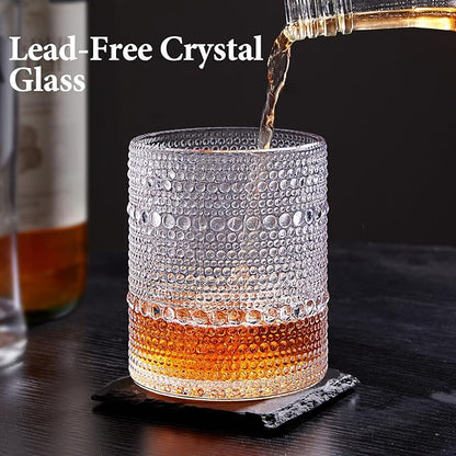 LUNA & MANTHA Drinking Water Glasses Set, Lead-Free Crystal Highball Glass, Tall Glass Cups for Cocktail Parties,Hobnail set of 8,15oz&12oz