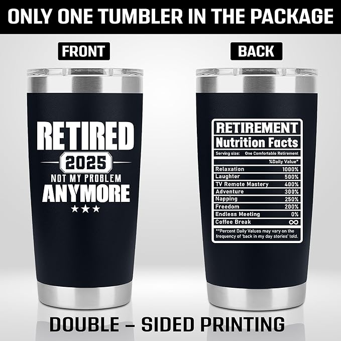 Retirement Gifts for Men 2025 - Retired Not My Problem Anymore - Funny Retired Tumbler for Men, Him, Father, Husband, Coworkers - Happy Retirement Gifts, Navy Tumbler 20 Oz (Black 20Oz 2025)