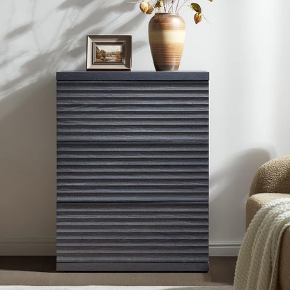 SICOTAS Sideboard Buffet Cabinet with Storage, Modern Credenza Storage Cabinet with 3 Larger Drawers, Fluted Media Console Mid Century Coffee Bar Table for Dining Room, Hallway, Dark Grey Alder