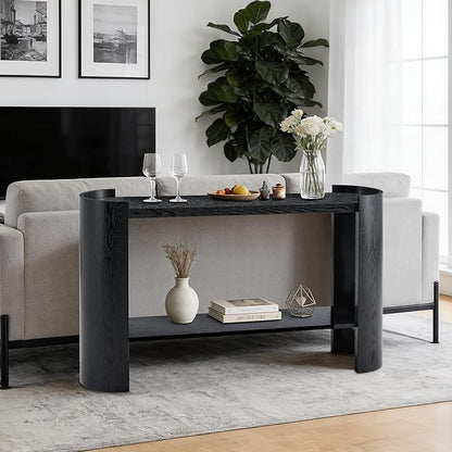 53 Inch Console Table, Modern 2-Tier Entryway Table with Rounded Corners, Narrow Sofa Table Behind Couch for Foyer, Hallway, Living Room,Black