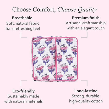 CPC Pink Sapphire Hand Block Printed Cotton Tissue Box Cover 5" x 5" x 5.5" Square Soft Reusable Boho Napkin Holder for Home Kitchen Dining Bathroom Office Cafe Spa Summer Thanksgiving