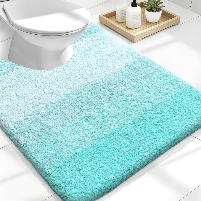 OLANLY Luxury Toilet Rugs U-Shaped 24x20, Extra Soft and Absorbent Microfiber Bathroom Rugs, Non-Slip Plush Shaggy Bath Mat, Machine Wash Dry, Contour Bathroom Mats for Toilet Base, Teal
