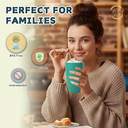 Wrova Wheat Straw Cups Reusable Kitchen Cups Set of 8, Unbreakable 20oz Drinking Cups Alternative to Large Plastic Cups, Dishwasher Safe Big Tumblers & Water Glasses- Vibrant