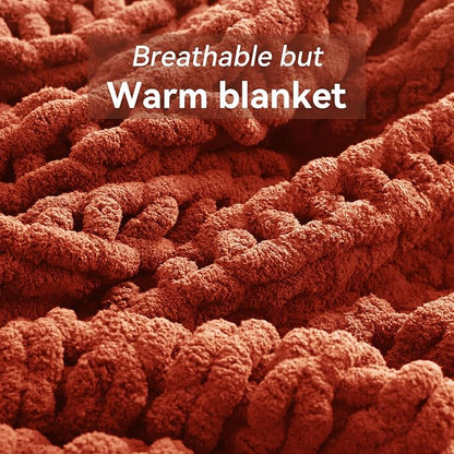 Negwoo Chunky Knit Throw Blanket, 80''*90'' Knitted Throw Chenille Yarn for Bed Couch, Handmade Orange Crochet Big Thick Blanket, Machine Washable Cute Comfy Blanket for Home Decor