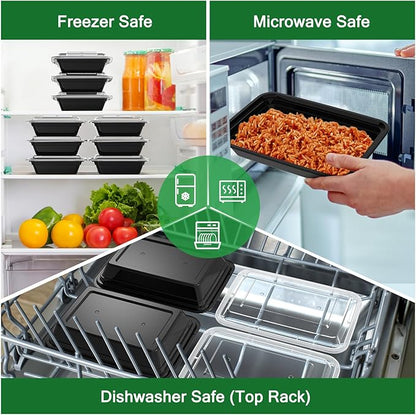 Dealusy 50 Pack (100-Piece) 28 oz Meal Prep Containers Reusable with Lids, Sturdy Leakproof & Food Safe, Microwave, Freezer, Dishwasher Safe Prep Containers, To Go Take Out Plastic Food Storage