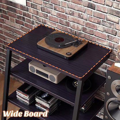 Besiost AV Media Stand with Outlets, Media Console with LED Lights, Stereo Racks and Stands with Storage Shelves, Media Audio Tower Cabinet, Black Enoby