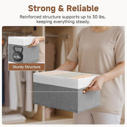 StorageWorks Storage Baskets for Shelves, Foldable Fabric Closet Storage Bins with Handles, Fabric Storage Bins Clothes Organizer, Gray and White, 3-Pack, Large
