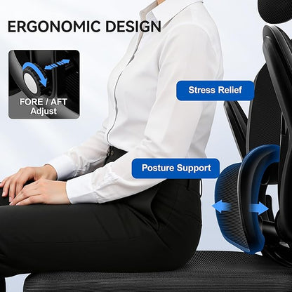 Ergonomic Office Chair, Mesh Desk Chair with Lumbar Support, High Back Home Office Chair with Adjustable Headrest and Flip-Up Arms, Comfortable Computer Chair, Thick Cushion, 300 LBS, Black