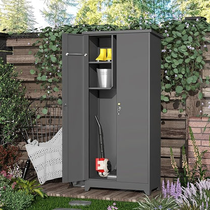 Outdoor Storage Cabinet,Garden Storage Cabinet with Sloping Roof and Waterproof Coating,Metal Storage Cabinets with Lockable Doors for Backyard,Lawn,Dark Gray