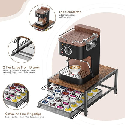 Kssiaz K Cup Holder, 2-tier Coffee Pod Holder for 48 Pods, K Cup Drawer Organizer with Sliding Storage Drawer, Coffee Bar Station Organizer for Countertop, Space Saving, Home & Office, Black