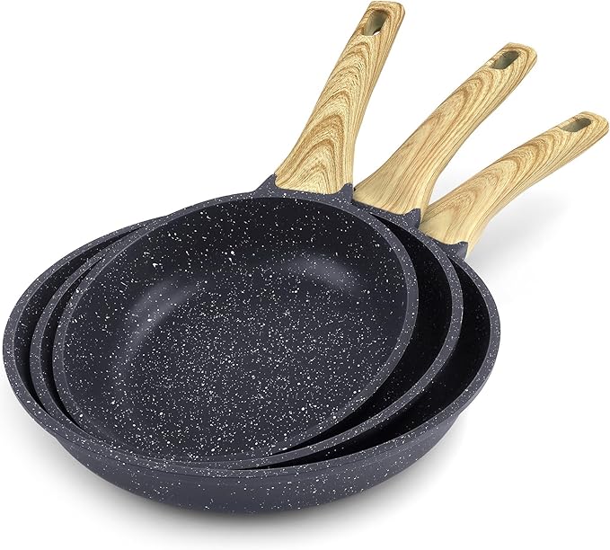 GiPP Non Stick Frying Pan Set - 9.5" 10.2" 11" Ceramic Nonstick Skillets, Non Toxic, Omelette Pan with Stay Cool Handle, Induction Compatible, PFAS/PTFE/PFOA Free, Gray