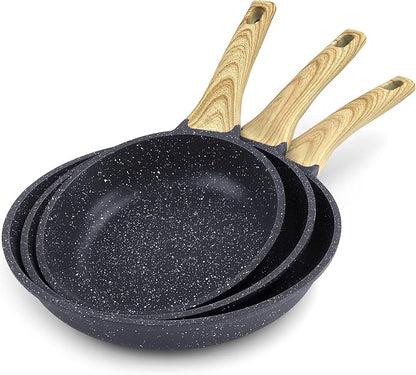 GiPP Non Stick Frying Pan Set - 9.5" 10.2" 11" Ceramic Nonstick Skillets, Non Toxic, Omelette Pan with Stay Cool Handle, Induction Compatible, PFAS/PTFE/PFOA Free, Gray