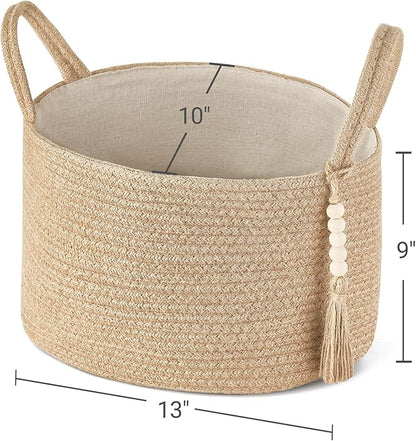 Mkono Storage Basket for Toilet Tank Top Boho Bathroom Decor Woven Rope Toilet Paper Tray Organizer for Shelf Bedroom Living Room, Jute, 13" L x 10" W x 9"H