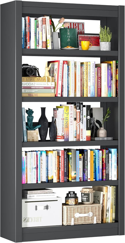 5-Tier Metal Bookshelf, 61" Tall Black Bookcase with Adjustable Shelves, Heavy Duty Deep Book Shelves, Display Storage Shelving for Living Room, Home Office, Library, Bedroom