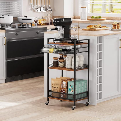 Plaviya K Cup Holder Coffee Cart, 5 Tier Coffee Station Organizer with Wheels, Coffee Pod Holder Coffee Bar Organizer Accessories, Multi-Functional Cart for Living Room, Kitchen, Breakfast Nook