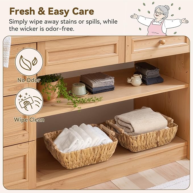 GRANNY SAYS Wicker Storage Baskets, Storage Basket for Shelves, Trapezoid Wicker Baskets with Handles, Water Hyacinth, 2-Pack