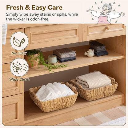 GRANNY SAYS Wicker Storage Baskets, Storage Basket for Shelves, Trapezoid Wicker Baskets with Handles, Water Hyacinth, 2-Pack