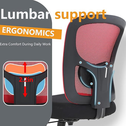 BestOffice Big & Tall Office Chair, 400 lb Capacity Mesh Desk Seating with Lumbar Support, Wide Seat, Adjustable Arms, Rolling Swivel High-Back Ergonomic Executive Task Model for Home Office, Red