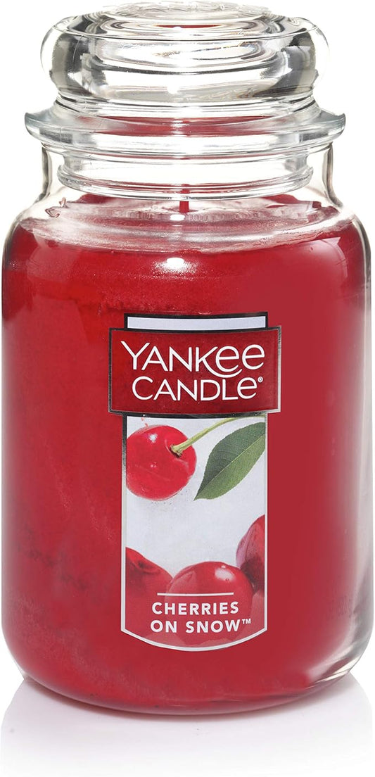 Yankee Candle Cherries On Snow Scented, Classic 22oz Large Jar Single Wick Candle, Over 110 Hours of Burn Time