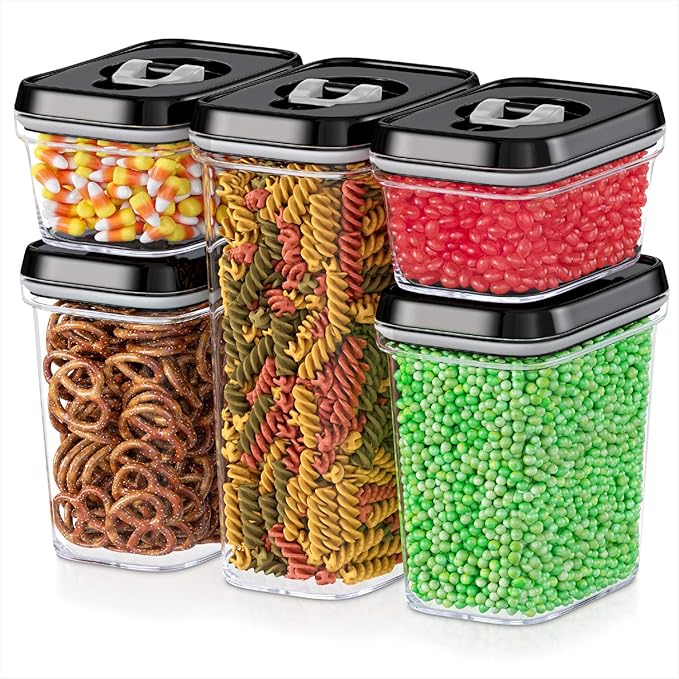 DWËLLZA KITCHEN Airtight Food Storage Containers with Lids - 5 Piece Set - Kitchen Accessories Food Containers - Pantry Organization and Storage - Clear Plastic BPA-Free - Keeps Food Fresh & Dry