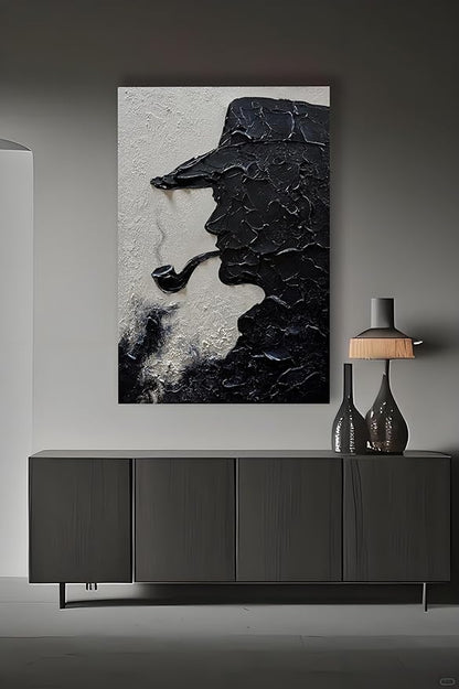 moshinart 24 x 36in Hand-Painted Oil Painting 3D Texture Black White Grey Modern Minimalist Black Abstract Wall Art, Home Office Wall Decoration Black White Grey Cowboy