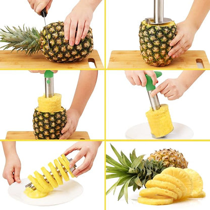 Zulay Kitchen Pineapple Corer and Slicer Tool – Stainless Steel Pineapple Cutter with Eye Remover Tool – Ergonomic Handle & Easy Core Remover – Reinforced Heavy-Duty Blade – Green