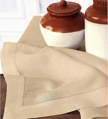 Solino Home Linen Cloth Napkins Set of 6-100% Pure Linen Beige Dinner Napkins 20 x 20 Inch for Spring, Easter - Classic Hemstitch, Handcrafted and Machine Washable