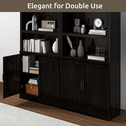 70 Inch Tall Bookcase with Doors, Library Office Bookshelf with Adjustable Shelves, Floor Standing Book Cabinet Shelves for Living Room Bedroom with Anti Tipping Kit, Dark Cherry Finish