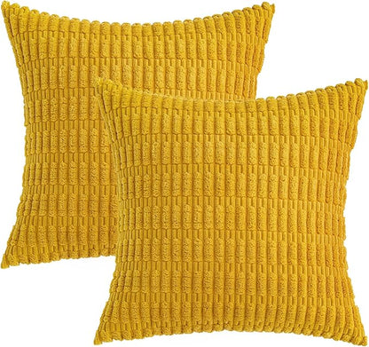 MIULEE Pack of 2 Corduroy Decorative Throw Pillow Covers 18x18 Inch Soft Boho Striped Pillow Covers Modern Farmhouse Home Decor for Summer Sofa Living Room Couch Bed Mustard Yellow