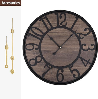 LEIKE Extra Large Wall Clock,Silent Little Ticking,Battery Operated Round Modern Wood Wall Clocks for Living Room, Bedroom,Farmhouse,Office Vintage Big Home Decor-32 Inch/80CM-Black-Arabic Number