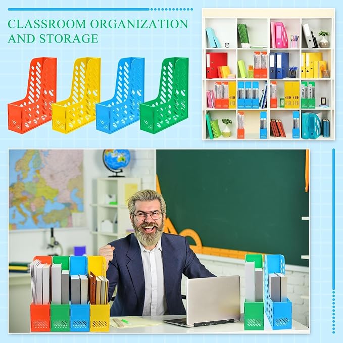 Glenmal 12 Pack Magazine Organizers Binder Organizer for Desk Plastic Vertical File Holder Magazine Racks Desk Accessories for Office, Home, or School (Colorful)