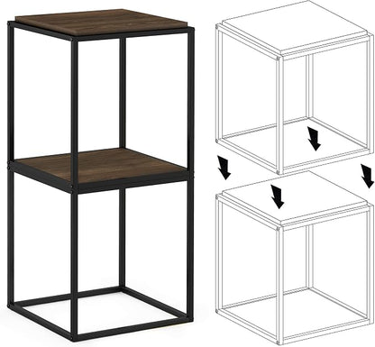 Furinno Moretti Cube Modern Stackable End Table Shelf, Columbia Walnut