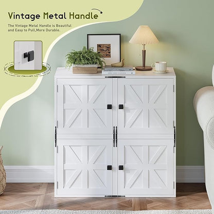 2-Tier Stackable Cube Storage Organizer, DIY Cube Storage Bookcase with Doors & Anti-Tip Design, Book Shelf for Bedroom, Office, Dorm,15" W x 11.81" D x 30" H, White