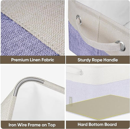 BALEINE 3 Pack Fabric Storage Bins for Shelves, Linen Storage Baskets for Organizing, Decorative Closet Bins for Clothes, Home (Lavender, 12"x8"x8")
