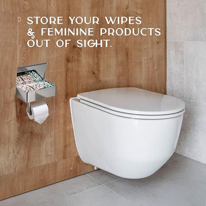 Day Moon™ Chrome Toilet Paper Holder with Shelf - Wipe Holder for Bathroom, Flushable Wipes Dispenser, Toilet Paper and Wipes Holder