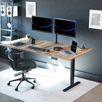 VIVO Electric 71 x 36 in Dual Motor Sit Stand Desk, Memory Height Adjustment, 2B Series, Reclaimed Wood Top Black Frame, DESK-KIT-2B7P-36